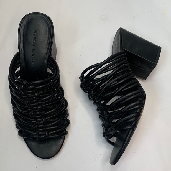 Rebecca Minkoff Black Calanthe Strappy Knot Chunky Slide Sandals S-050 size 7.5 - Picture 3 of 13